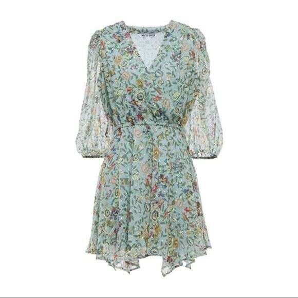 WALTER BAKER Wrap Effect Floral Chiffon Handkerchief Hem Dress Size Medium NWOT - Picture 3 of 5